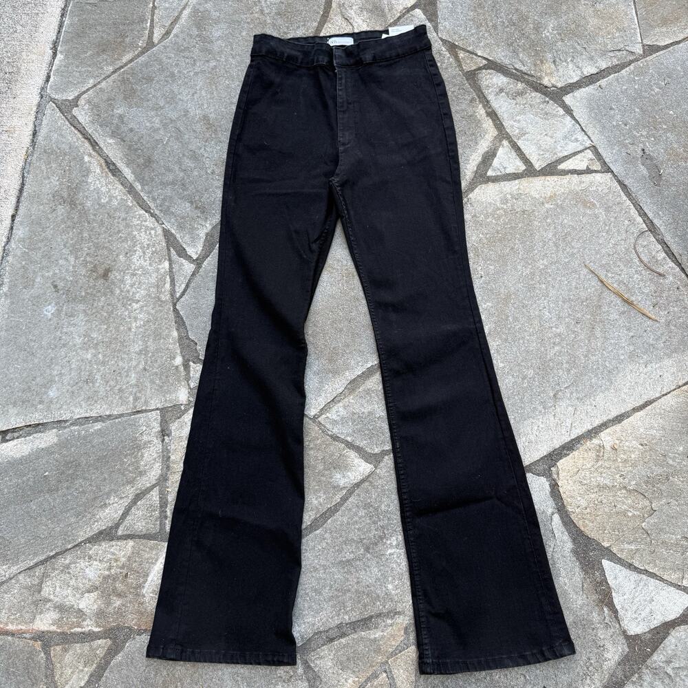 Zara Flare Jeans Womens 10 Black Skinny Stretch Denim NEW Minimal